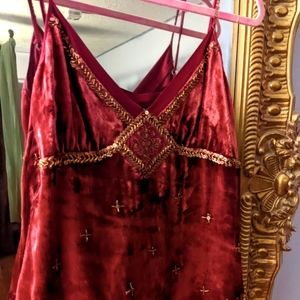 Bebe red velvet gold sequin tank top Y2K